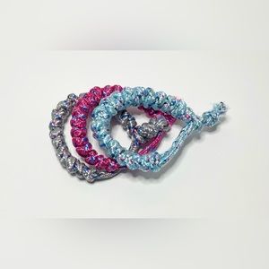 Set of 3 Handmade Braided Macrame Bracelets in Silver Pink Blue